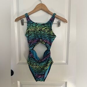 NWOT Art Class Zebra Colorful One Piece Girl Swimsuit Size L (10/12)